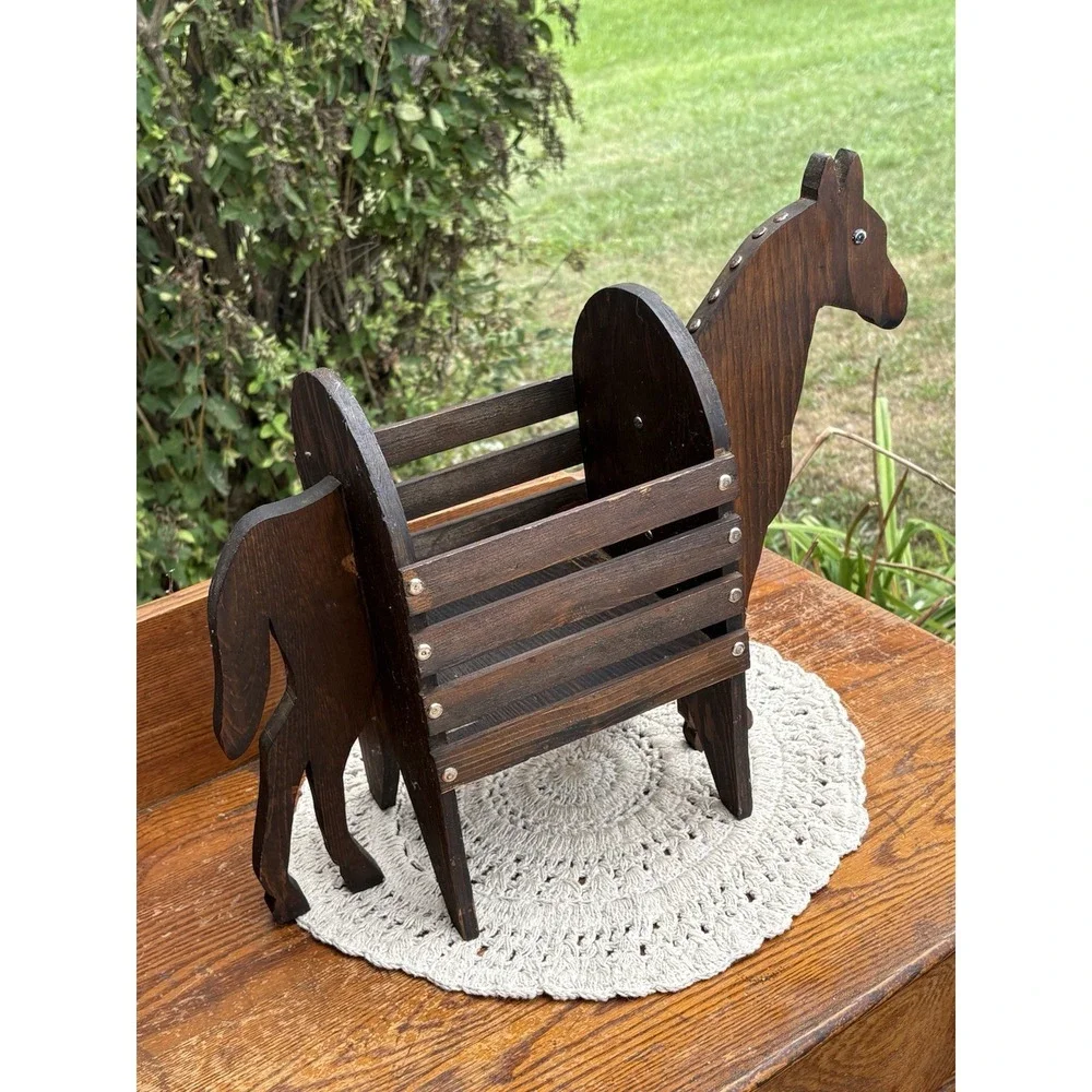 Vintage Handmade Brown Horse Planter Box Magazine Books Western Farm Decor 17